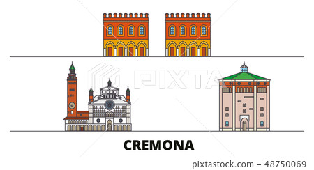 Italy, Cremona flat landmarks vector illustration. Italy, Cremona line city with famous travel Italy, Cremona flat landmarks vector illustration. Italy, Cremona line city with famous travel 48750069