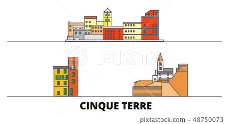Italy, Cinque Terre flat landmarks vector illustration. Italy, Cinque Terre line city with famous Italy, Cinque Terre flat landmarks vector illustration. Italy, Cinque Terre line city with famous 48750073
