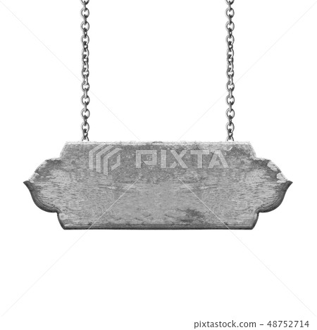 Wooden sign hanging on a chain isolated on white Wooden sign hanging on a chain isolated on white 48752714