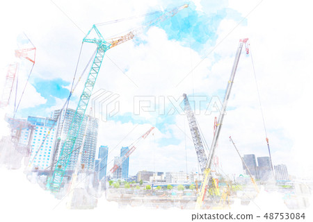 High-rise apartment in Yokohama and the construction site 48753084