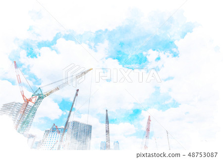 High-rise apartment in Yokohama and the construction site 48753087