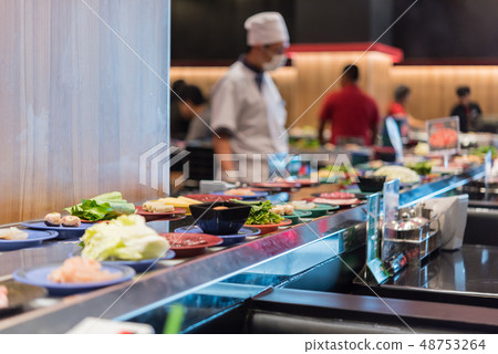 Japan food restaurant belt buffet and chef 48753264