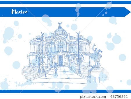 Blue Mexican Palace of Fine Arts sketch handmade Blue Mexican Palace of Fine Arts sketch handmade 48756231