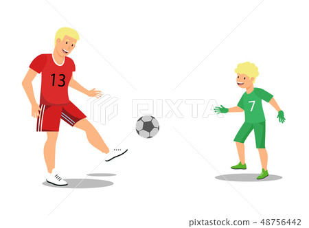 Vector Flat Family Playing Football in Fresh Air. 48756442