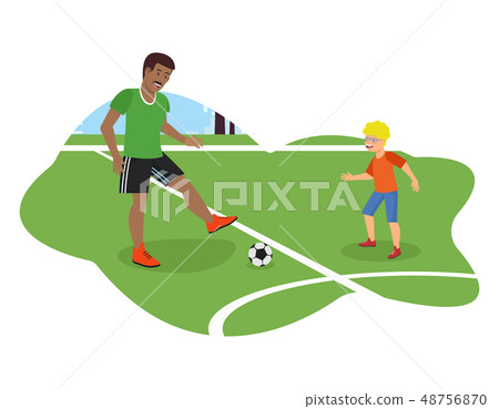 Vector Flat African American Dad Plays Football. 48756870