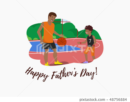 Vector Flat Banner Happy Fathers Day Dad and Son. 48756884