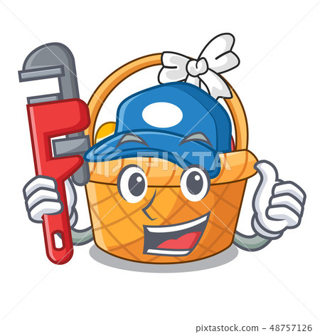 Plumber easter basket above wooden cartoon table 48757126