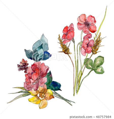 Wildflower bouquet floral botanical flowers. Watercolor background set. Isolated wildflower 48757984