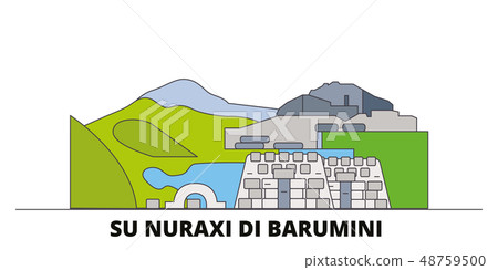 Italy, Barumini, Su Nuraxi Di Barumini flat landmarks vector illustration. Italy, Barumini, Su 48759500
