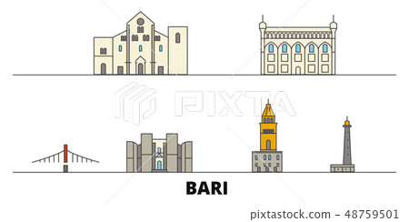 Italy, Bari flat landmarks vector illustration. Italy, Bari line city with famous travel sights 48759501