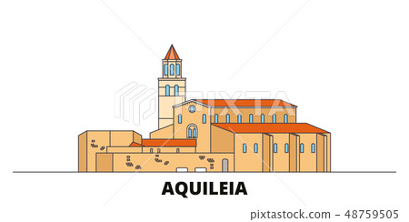Italy, Aquileia flat landmarks vector illustration. Italy, Aquileia line city with famous travel 48759505