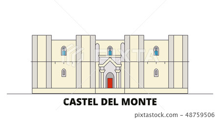 Italy, Apulia, Castel Del Monte flat landmarks vector illustration. Italy, Apulia, Castel Del Monte Italy, Apulia, Castel Del Monte flat landmarks vector illustration. Italy, Apulia, Castel Del Monte 48759506