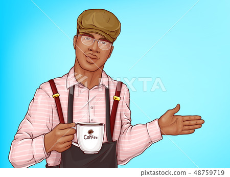 African-american barista with coffee cup vector African-american barista with coffee cup vector 48759719