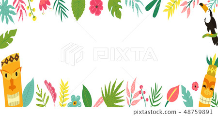Trendy Hawaiian Summer Tropical Banner With Leaves Stock