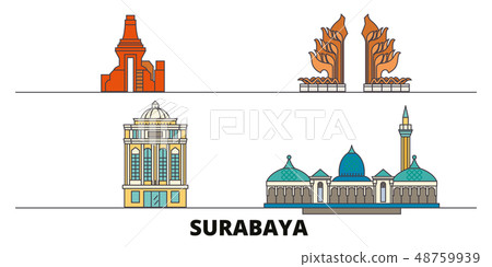 Indonesia, Surabaya flat landmarks vector illustration. Indonesia, Surabaya line city with famous Indonesia, Surabaya flat landmarks vector illustration. Indonesia, Surabaya line city with famous 48759939