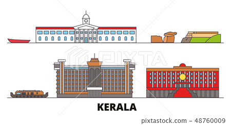 India, Kerala flat landmarks vector illustration. India, Kerala line city with famous travel sights India, Kerala flat landmarks vector illustration. India, Kerala line city with famous travel sights 48760009