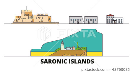 Greece, Saronic Islands flat landmarks vector illustration. Greece, Saronic Islands line city with Greece, Saronic Islands flat landmarks vector illustration. Greece, Saronic Islands line city with 48760085
