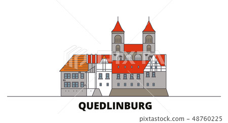 Germany, Quedlinburg flat landmarks vector illustration. Germany, Quedlinburg line city with famous Germany, Quedlinburg flat landmarks vector illustration. Germany, Quedlinburg line city with famous 48760225