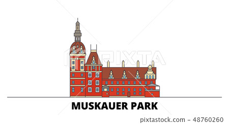 Germany, Muskauer Parki flat landmarks vector illustration. Germany, Muskauer Parki line city with Germany, Muskauer Parki flat landmarks vector illustration. Germany, Muskauer Parki line city with 48760260
