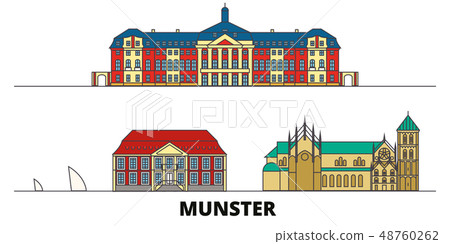Germany, Munster flat landmarks vector illustration. Germany, Munster line city with famous travel Germany, Munster flat landmarks vector illustration. Germany, Munster line city with famous travel 48760262