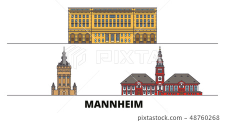 Germany, Mannheim flat landmarks vector illustration. Germany, Mannheim line city with famous travel Germany, Mannheim flat landmarks vector illustration. Germany, Mannheim line city with famous travel 48760268