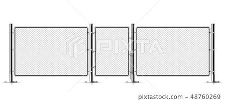 Realistic metal chain link fence. Realistic metal chain link fence. 48760269