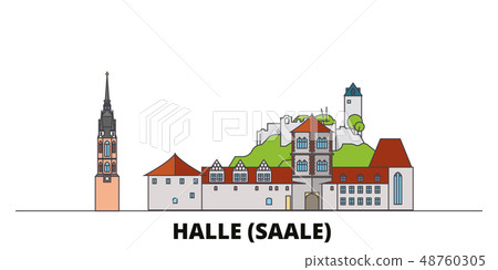 Germany, Halle (Saale) flat landmarks vector illustration. Germany, Halle (Saale) line city with Germany, Halle (Saale) flat landmarks vector illustration. Germany, Halle (Saale) line city with 48760305