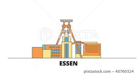 Germany, Essen, Zollverein Coal Mine Industrial Complex flat landmarks vector illustration. Germany Germany, Essen, Zollverein Coal Mine Industrial Complex flat landmarks vector illustration. Germany 48760324