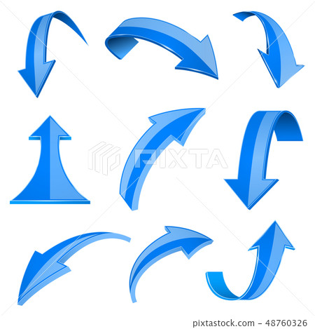 Blue 3d shiny arrows. Set of bent icons Blue 3d shiny arrows. Set of bent icons 48760326