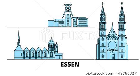 Germany, Essen flat landmarks vector illustration. Germany, Essen line city with famous travel Germany, Essen flat landmarks vector illustration. Germany, Essen line city with famous travel 48760327