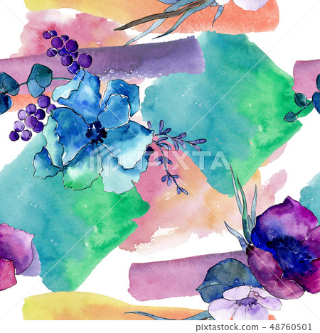 Bouquet floral botanical flowers. Watercolor background illustration set. Seamless background Bouquet floral botanical flowers. Watercolor background illustration set. Seamless background 48760501