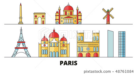 France, Paris City flat landmarks vector illustration. France, Paris City line city with famous France, Paris City flat landmarks vector illustration. France, Paris City line city with famous 48761084