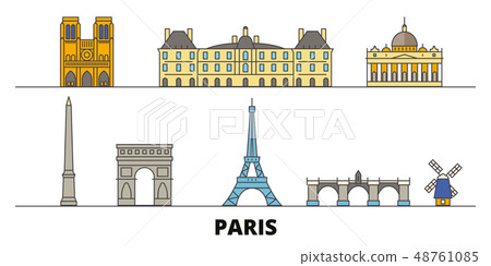 France, Paris flat landmarks vector illustration. France, Paris line city with famous travel sights France, Paris flat landmarks vector illustration. France, Paris line city with famous travel sights 48761085