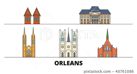 France, Orleans flat landmarks vector illustration. France, Orleans line city with famous travel France, Orleans flat landmarks vector illustration. France, Orleans line city with famous travel 48761086