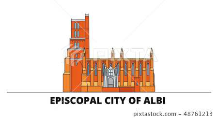 France, Albi flat landmarks vector illustration. France, Albi line city with famous travel sights France, Albi flat landmarks vector illustration. France, Albi line city with famous travel sights 48761213