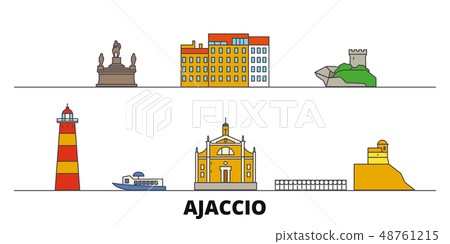 France, Ajaccio flat landmarks vector illustration. France, Ajaccio line city with famous travel France, Ajaccio flat landmarks vector illustration. France, Ajaccio line city with famous travel 48761215
