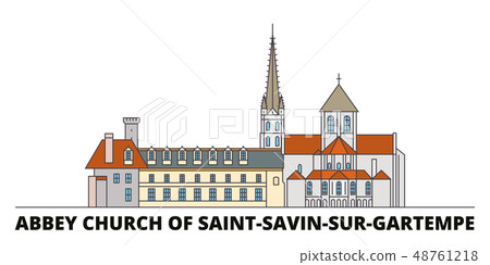 France, Abbey Church Of Saint Savin Sur Gartempe Landmark flat landmarks vector illustration. France France, Abbey Church Of Saint Savin Sur Gartempe Landmark flat landmarks vector illustration. France 48761218