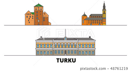Finland, Turku flat landmarks vector illustration. Finland, Turku line city with famous travel Finland, Turku flat landmarks vector illustration. Finland, Turku line city with famous travel 48761219