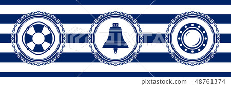 Banner with Sea Emblems on Seamless Background Banner with Sea Emblems on Seamless Background 48761374