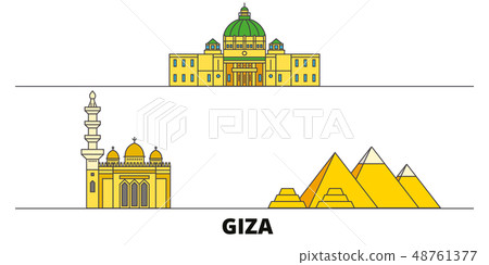 Egypt, Giza flat landmarks vector illustration. Egypt, Giza line city with famous travel sights Egypt, Giza flat landmarks vector illustration. Egypt, Giza line city with famous travel sights 48761377