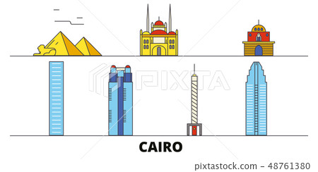 Egypt, Cairo flat landmarks vector illustration. Egypt, Cairo line city with famous travel sights Egypt, Cairo flat landmarks vector illustration. Egypt, Cairo line city with famous travel sights 48761380