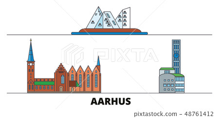 Denmark, Aarhus flat landmarks vector illustration. Denmark, Aarhus line city with famous travel Denmark, Aarhus flat landmarks vector illustration. Denmark, Aarhus line city with famous travel 48761412
