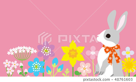 復活節背景材料生活在花田的兔子粉紅色 復活節背景材料生活在花田的兔子粉紅色 48761603