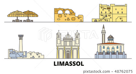 Cyprus, Limassol flat landmarks vector illustration. Cyprus, Limassol line city with famous travel Cyprus, Limassol flat landmarks vector illustration. Cyprus, Limassol line city with famous travel 48762075