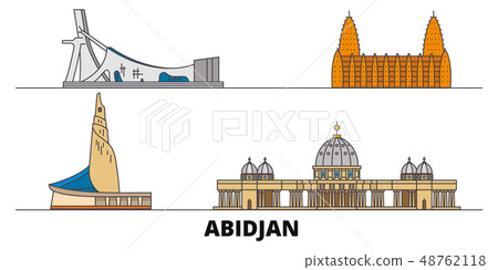 Cote Divoire, Abidjan flat landmarks vector illustration. Cote Divoire, Abidjan line city with 48762118