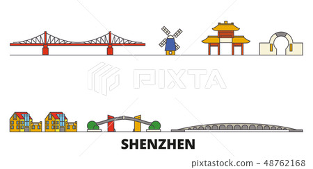 China, Shenzhen flat landmarks vector illustration. China, Shenzhen line city with famous travel 48762168