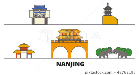 China, Nanjing flat landmarks vector illustration. China, Nanjing line city with famous travel China, Nanjing flat landmarks vector illustration. China, Nanjing line city with famous travel 48762195