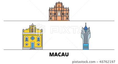 China, Macau flat landmarks vector illustration. China, Macau line city with famous travel sights 48762197