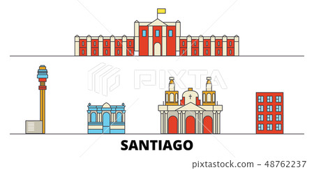 Chile, Santiago flat landmarks vector illustration. Chile, Santiago line city with famous travel 48762237