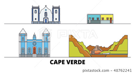 Cape Verde flat landmarks vector illustration. Cape Verde line city with famous travel sights 48762241